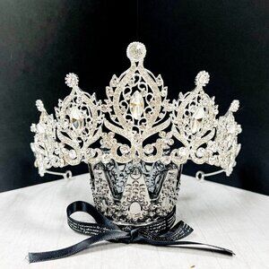 Vintage Silver Crown, Bridal Wedding Tiara, Clear Crystal Crown, Birthday Gifts